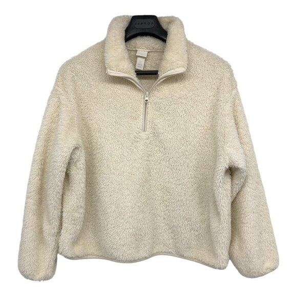 H&M Cream /  Off White Short 1/4 Zip Teddy Jacket size M - Picture 14 of 14